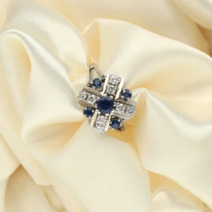 Sortija Vintage en Cruz de Diamantes y Zafiros