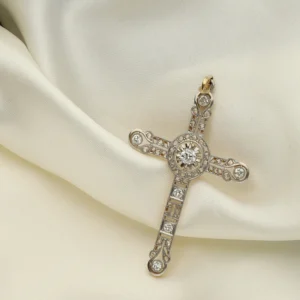 Cruz Art Déco Oro y Platino