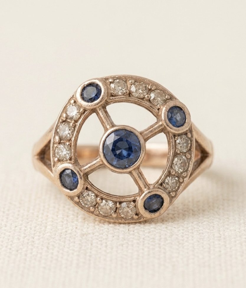 Anillo Calado Art Nouveau Zafiros y Diamantes